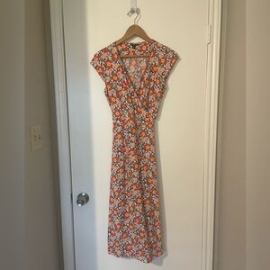 Jcrew Mercantile Red/Pink Floral Midi Wrap Dress, XS